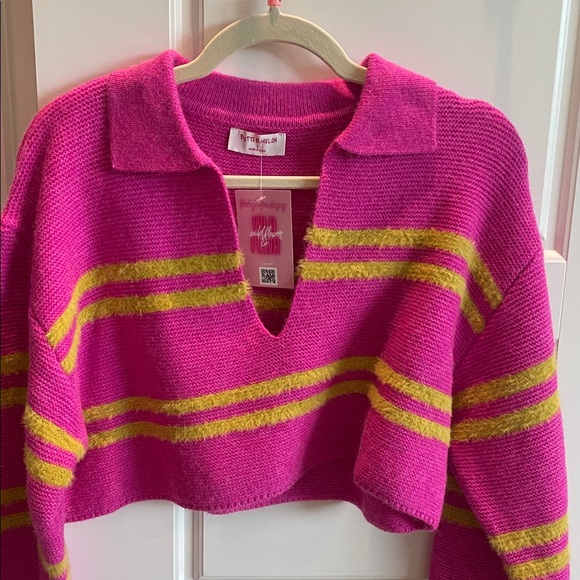 Pink and Yellow Striped Cropped Sweater: small - Picture 1 of 4